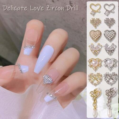 Love Nail Art Diamond Jewelry Pearl Japanese Luxury Nail Art Super Flash Temperament Metal Nail Decoration Rhinestone Super
