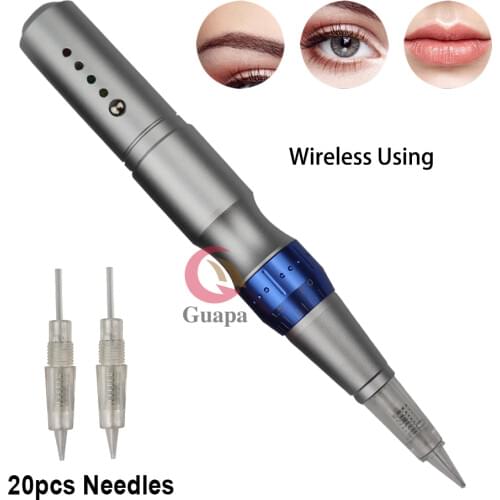 Digital Permanent Micropigmentation Makeup Machine Wireless Eyebrow Tattoo Pen with 20pcs Cartridge Needles for Brows eyeliner