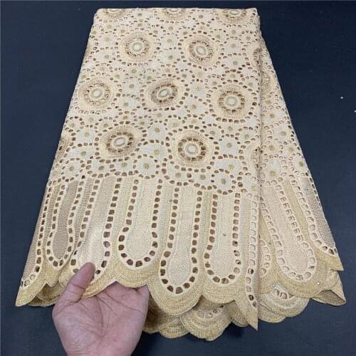 MIQIER 2021High Quality African Nigerian Tulle Lace Fabric Cotton Embroidery Swiss Wedding Party Dress Golden White 2.5Yards
