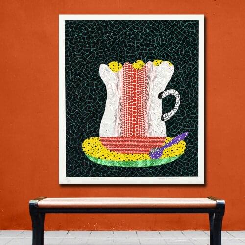 Fashion Wall Art Kusama Yayoi COFFEE CUP Painting for Living Room Home Decoration Oil Painting on Canvas Wall Painting Unframed
