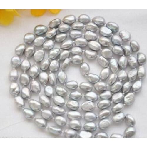 New 34 7-8MM SILVER GRAY Freshwater Baroque PEARL NECKLACE shipping free