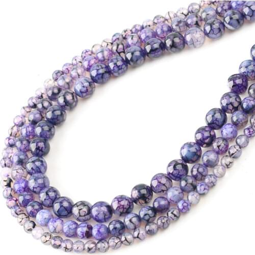 Charm Jewelry Purple Dragon Vein Agates Natural Stone Beads Round Loose Spacer Bead For Jewelry Making DIY Bracelet 6MM 8MM 10MM