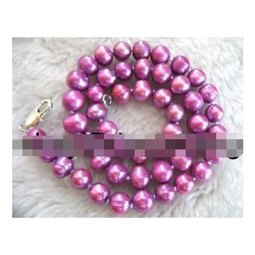 Wholesale freshwater pearl deep purple near round 8-9mm necklace 17" beads