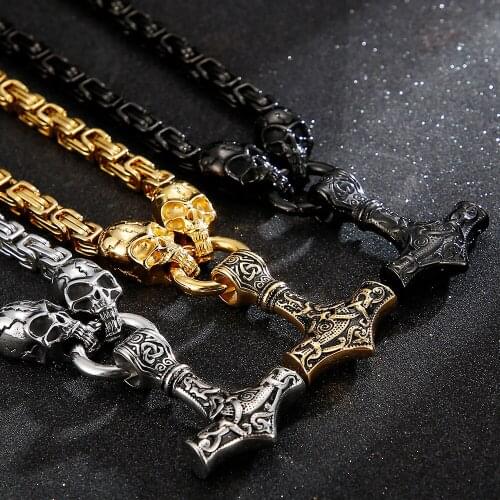 Gothic Punk Rapper Skull Death Heads Pendant Necklace For Men 27 Inches Stainless Steel Chain Vintage Halloween Biker Jewellery