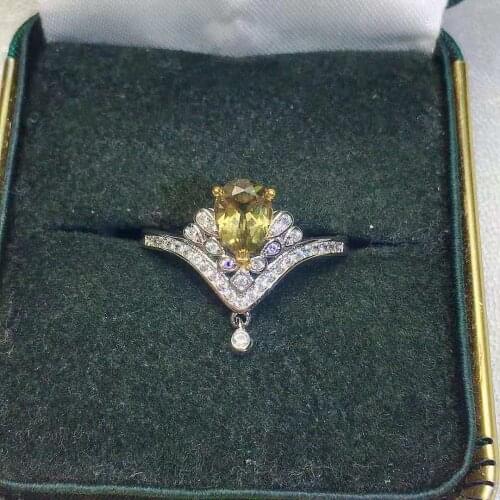 Luxury 925 Silver Ring Jewelry Olive Green Cubic Zirconia Pendant Ring Vintage Fashion Crown Open Ring Wedding Jewelry Gift