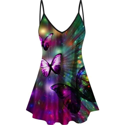 V-neck Butterfly Print Spaghetti Strap Tank Top Lady Summer Sleeve Y2K Plus Size Harajuku Colorful Animal Camis Gothic Clothes