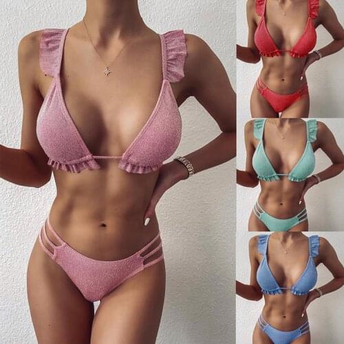 Ruffle sexy bikini set Glitter frill swimsuit female Triangle micro bikini Push up swimwear 2020 Bandage bathing suit Bathers