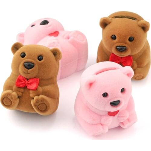 2 pieces lovely Velvet gift box cute bear jewelry box wedding ring box Necklace Ring Case Earrings Holder for jewelry display