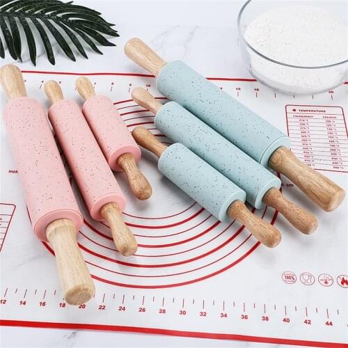 Silicone Rolling Pin Pastry Dough Flour Roller Non-Stick Wooden Handle Kitchen Baking Cooking Tools For Pasta Cookie Dough