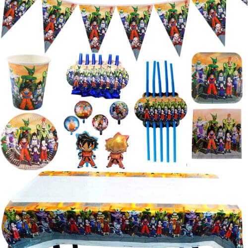 Son Goku Theme Party Tableware Paper Cup Plate Napkins Pennant Baby Shower Balloon Kids Birthday Party Favor Decoration Supplies