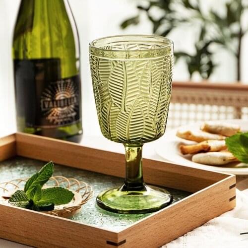 340ml Retro Wine Glasses Cups Amber Relief Leaves Drinking Fruit Juice Wedding Party Champagne Cup Wine Glass Goblet