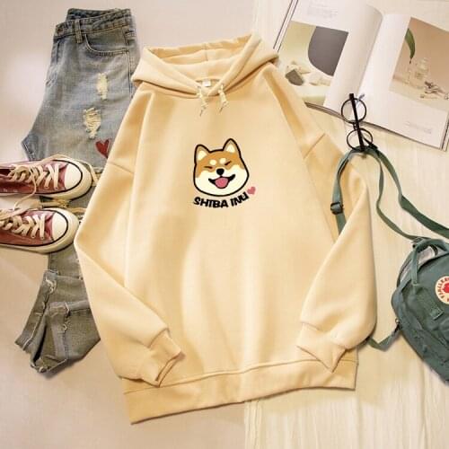 Dog Print Cartoon Warm Kpop Sweatshirt Harajuku Streetwear Drawstring Oversized Hoodie Kawaii Womens Jacket Hoody Ladies