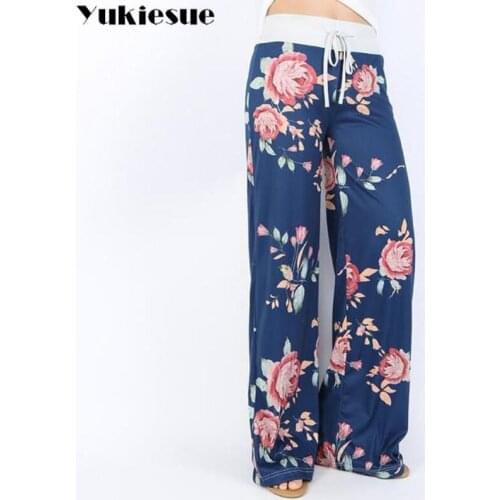 Vintage Floral Printed Wide Leg Pants 2018 Winter Women Casual cotton Long Trousers Elegant Pantalon Femme Streetwear Plus Size