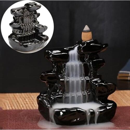 Waterfall Incense Porcelain Backflow Ceramic Incense Burner Holder Buddhist Decoration +10 Cones Home Decor