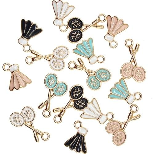 10pcs/lot 12*18mm Cute Movement Enamel Badminton racket Charms for DIY Earring Necklace Girls Jewelry Handmade Findings XL997
