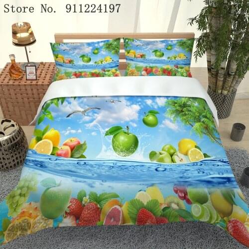 3D Printing Bedding Set Fruits Duvet Cover Set Queen King Size 2/3pcs Luxury Sea And Blue Sky Bedclothes Microfiber Bed Linen