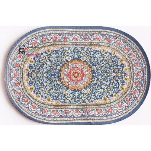 6.3" Blue Oval Mediterranean Sea Style Turkey Carpet 1:12 Dollhouse miniature Dolls Accessory Fashion