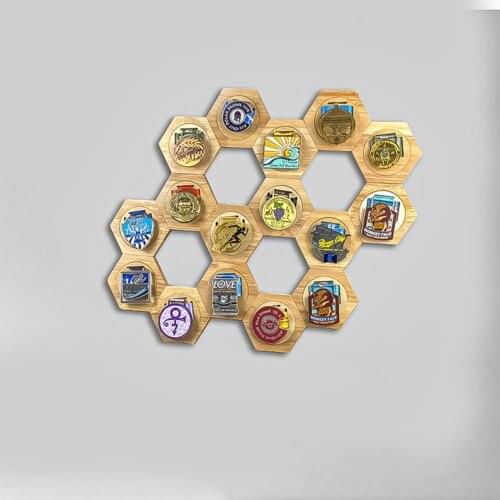 6Pcs Badge Display Rack Hexagon Free Combination Wood High Strength Badge Organizer for Bedroom