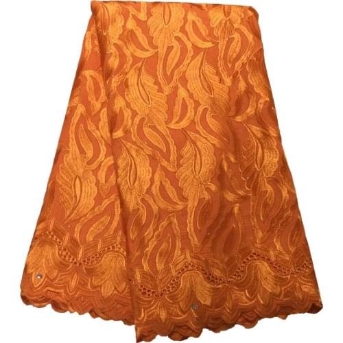 African Lace Fabric 2021 Cotton Mesh Embroidery With Rhinestone 5 Yards/Lot High Grade Stichwork Cloth For Women Dress 1612A8