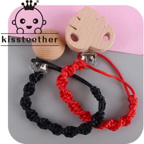 Kissteether Baby Feeding Accessories New Beech Wood Cartoon Animal Soother Nipples Holder Cotton Cloth Handmade Pacifier Chain