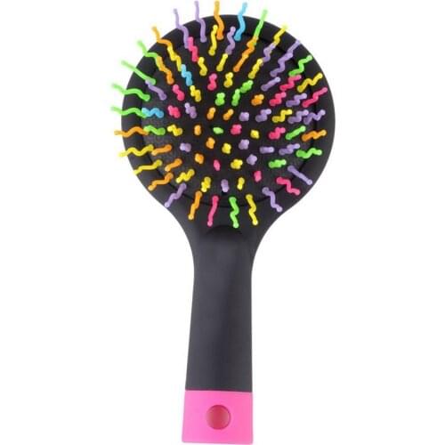 3 Colors Rainbow Volume Anti-static Magic Detangler Hair Curl Straight Massage Comb Brush Styling Tools With Mirror