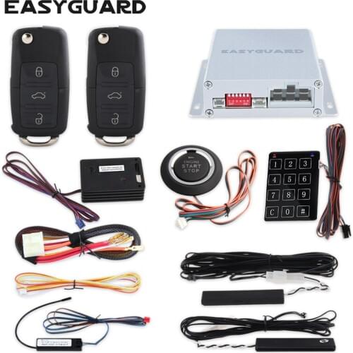 EASYGUARD vehicle PKE car alarm remote auto start push start button touch password keypad shock sensor hopping code DC12V