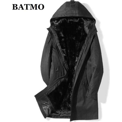 BATMO 2020 new arrival winter natural mink fur hooded jackets men,warm parkas men,size M-4XL PDD23
