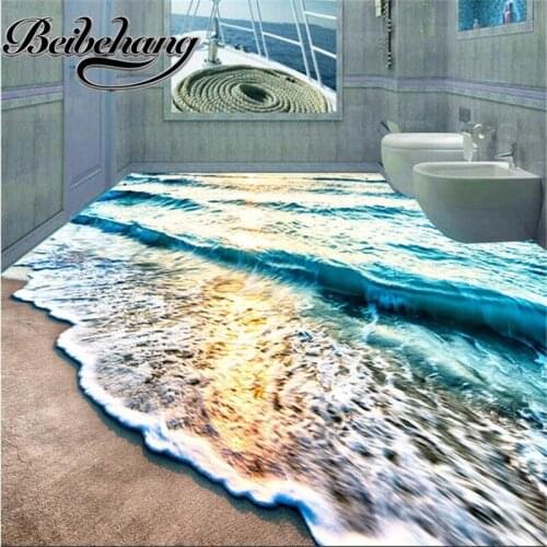 Beibehang Modern 3D floor painting mural Beach blue sea water ripples non-slip waterproof thickened self-adhesive PVC floor