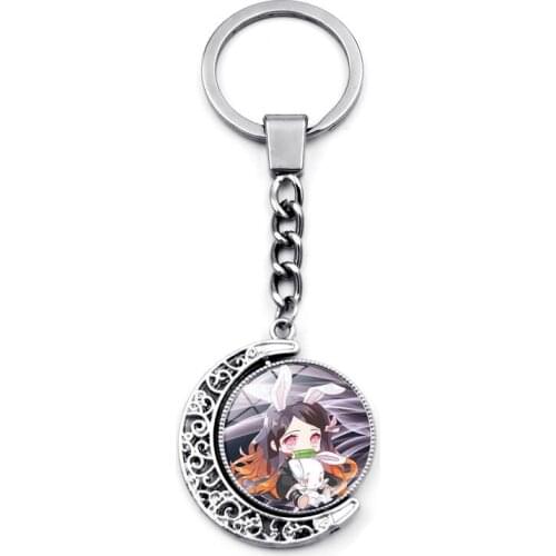 Trendy Time Gem Keychain Demon Slayer Mugen Train Pendant Kamado Tanjirou Nezuko Kochou Shinobu Double-Sided Rotating Key Bukcle