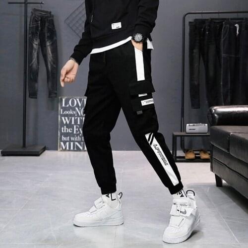 Men cargo pants 2020 new arrival spring and autumn pockets cotton letter male ankle-length pants teenager boys sale hot n61
