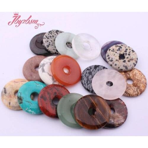 30mm Natural Stone Beads Howlite,Quartz,Aventurine Smooth Donut Round Spacer Pandant For DIY Gift Necklace Jewelry Making 1 Pcs