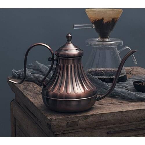Retro Stainless Steel Tea Coffee Kettle with Thermometer Gooseneck Thin Spout for Pour Over V60 Dripper Filter Coffee Maker