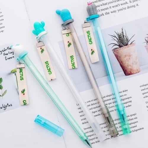 4Pcs/Set Green Plant Cactus Student Gel Pen Silica Gel Writing Pendant Pens for School Supplies Stationery Canetas