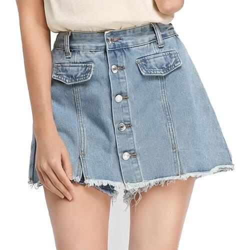 Short Jean Skirt Womens Denim Skirt Shorts Plus Size High Waist A Line Buttons Skirt Party Solid 2021 Summer Jeans Femme