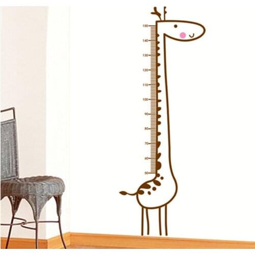 Cute Giraffe Height Measure Wall Stickers Wallpaper Kids Room Height Chart Ruler Decals Kindergarten Wallsticker Art Murals DIY