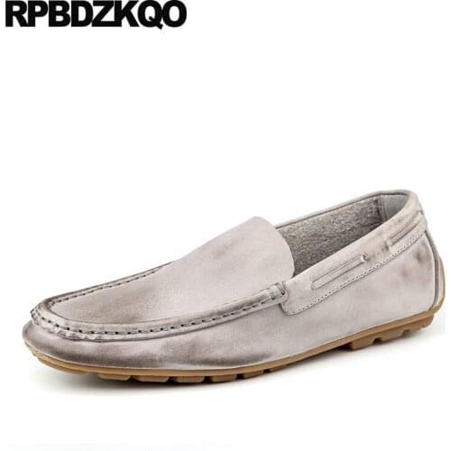 Soft Loafers Flats Cow Leather Square Toe Luxury Men Casual Footwear Moccasins British Style Comfort Rubber Shoes Silver Driving