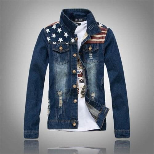 Denim jacket men coat dark Blue Casual Teens Denim Jacket cotton Turn-down Collar Long Sleeve coat