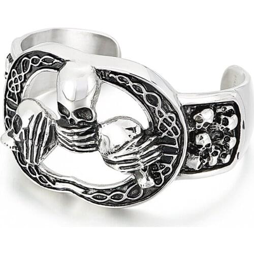 102g heavyweight Silver Black 44*65mm Punk Exaggerated Personality Hollow Mens Biker Skull Titanium Steel Open Bracelet Cuff Ba