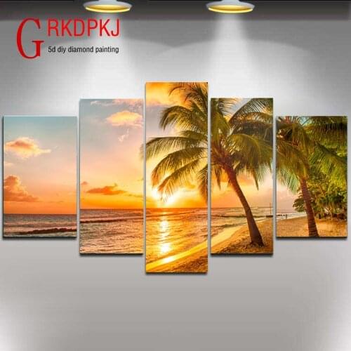 DIY Full Square Diamond Painting seaside Multi-picture Combination Embroidery Cross Stitch landscape Mosaic Decor Gift 5 pcs/set