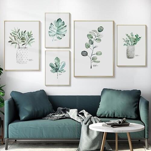 Nordic Style Green Plants Watercolor Poster Canvas Painting Cuadros Art Decoration Mural For Modern Home Living Room Wall Decor