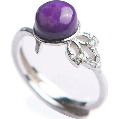 Genuine Natural sugilite Gems Purple Crystal Round Stone Beads Women Adjustable Size Ring 7*7mm