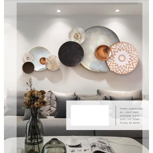 Nordic Luxury Wrought Iron Round Plate Wall Sticker Home Livingroom Background Wall Hanging Decoration Lobby Wall Mural Crafts