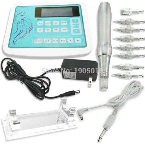 Newest 1set swiss motor tattoo gun machine kit digital permanent makeup device silver tattoo pen handpiece 5pc mix micro needle