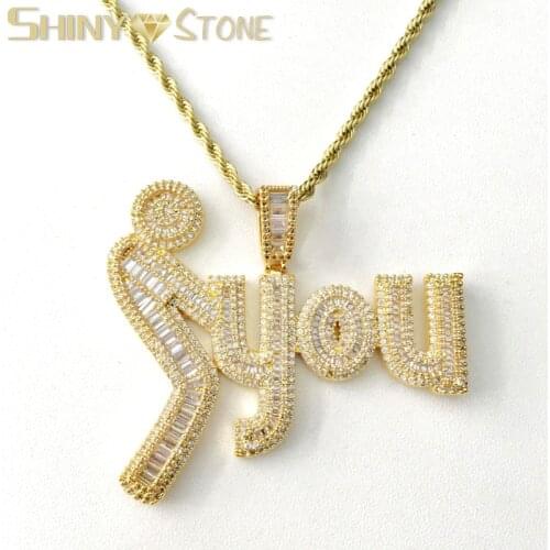 New Gold Siler Color Letter F You Necklace Micro Pave 5A CZ Pendant Necklace Ice Out Bling Charm Statement Jewelry For Men