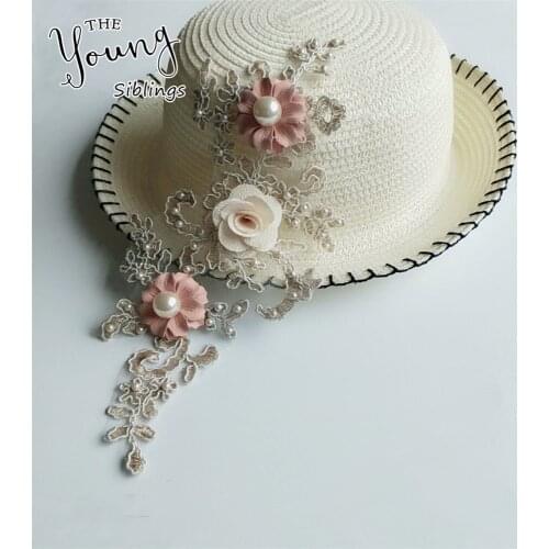 New ABS pearl 3D Flowers DIY Embroidery Patch Lace Applique Sew On Patches Floral Lace Collar Costume For Wedding Dress Decor