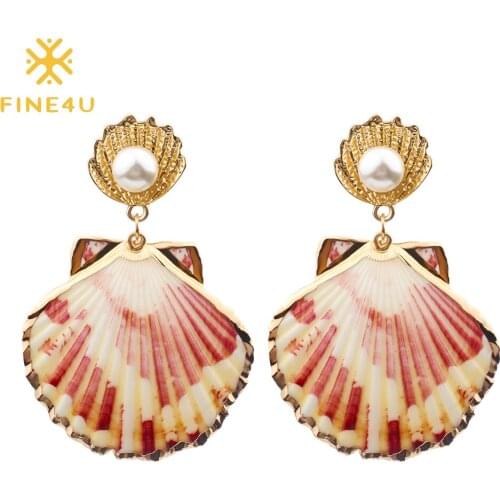 FINE4U E084 New Bohemia Jewelry Natural Sea Shell Drop Earrings Pearl Dangle Earrings Summer Beach Jewelry Gifts