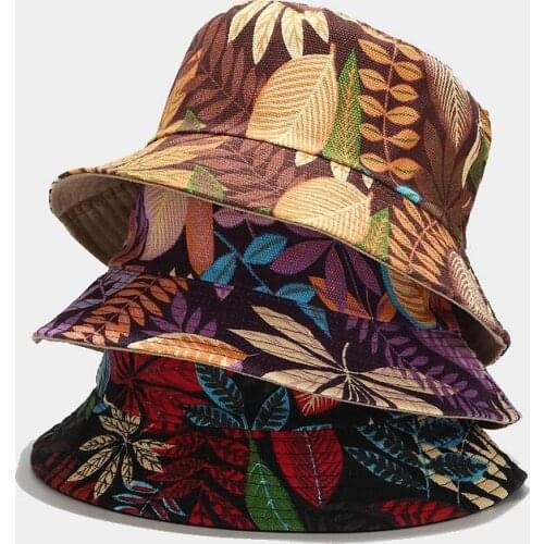 2021 Fashion Women Men Couple Cotton Fishing Hip Hop Cap Maple Leaf Panama Bucket Hat Sun Flat Top Fisherman Hats Caps Boonie