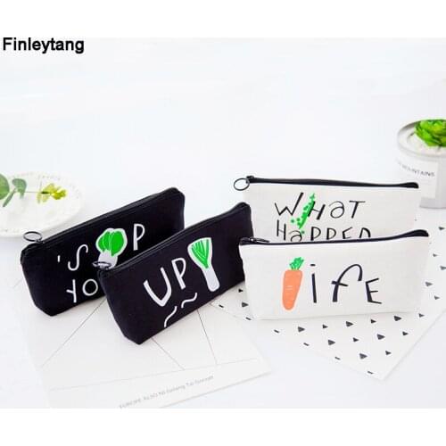 Pencil Box For School Food Vegetarianism Pencil Case Canvas Food Fashion Stationery Floral Creative Pencil Bag School Supplies