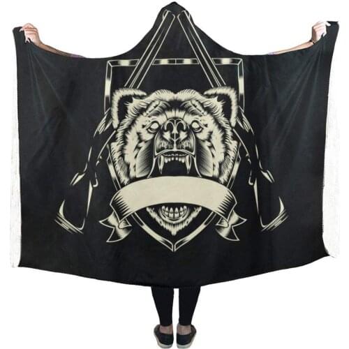 Portable Wearable Fluffy Custom Hooded Blanket Angry Bear Head Wearable Blanket Comfotable Hooded Throw Wrap RobeBed Blanket