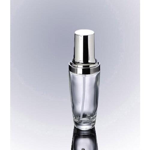 30ML transparent glass bottle with silver press pump for serum/lotion/foundation/emulsion Cosmetic Packaging